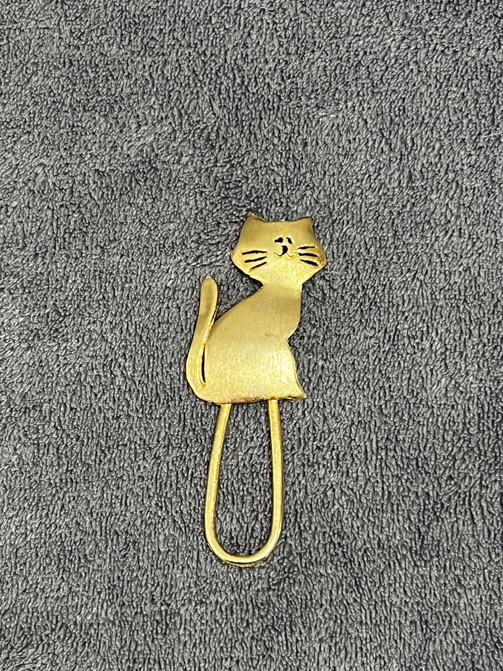 Vintage Retro Cat Scarf Pin Brooch Gold Tone 50's-60's